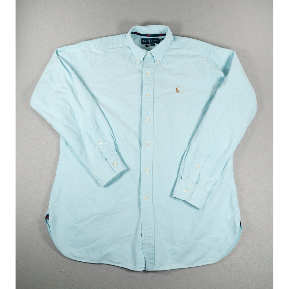 Ralph Lauren Mens Shirt Classic Fit Oxford Button Down Light Blue Large Preppy